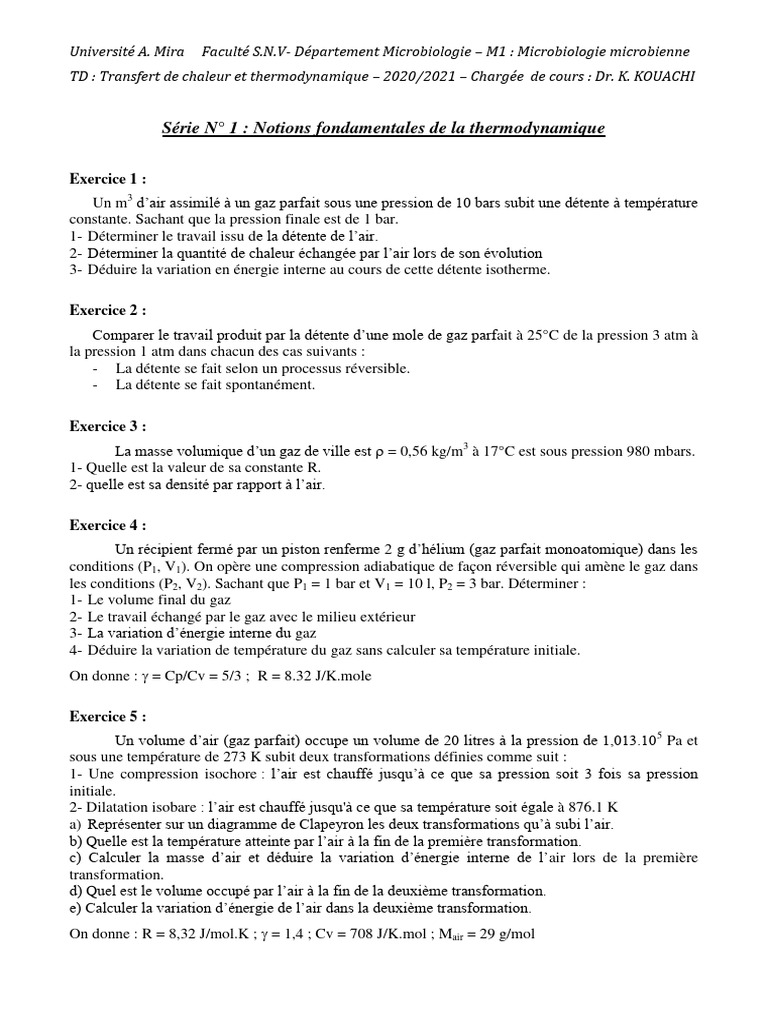 Notions de thermodynamique en microbiologie | PDF