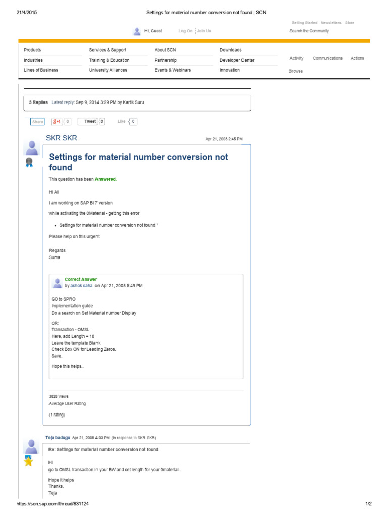 Settings For Material Number Conversion Not Found - SCN | PDF