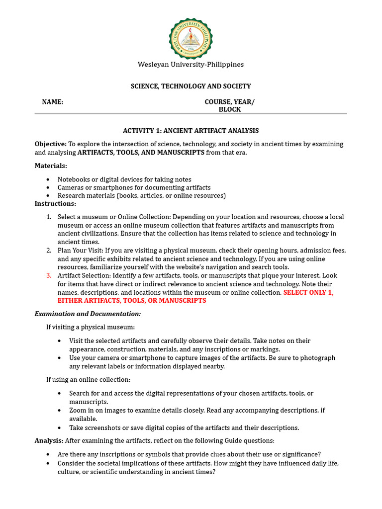 Sts Activity 1 Ancient Artifact Analysis Download Free Pdf Artifact