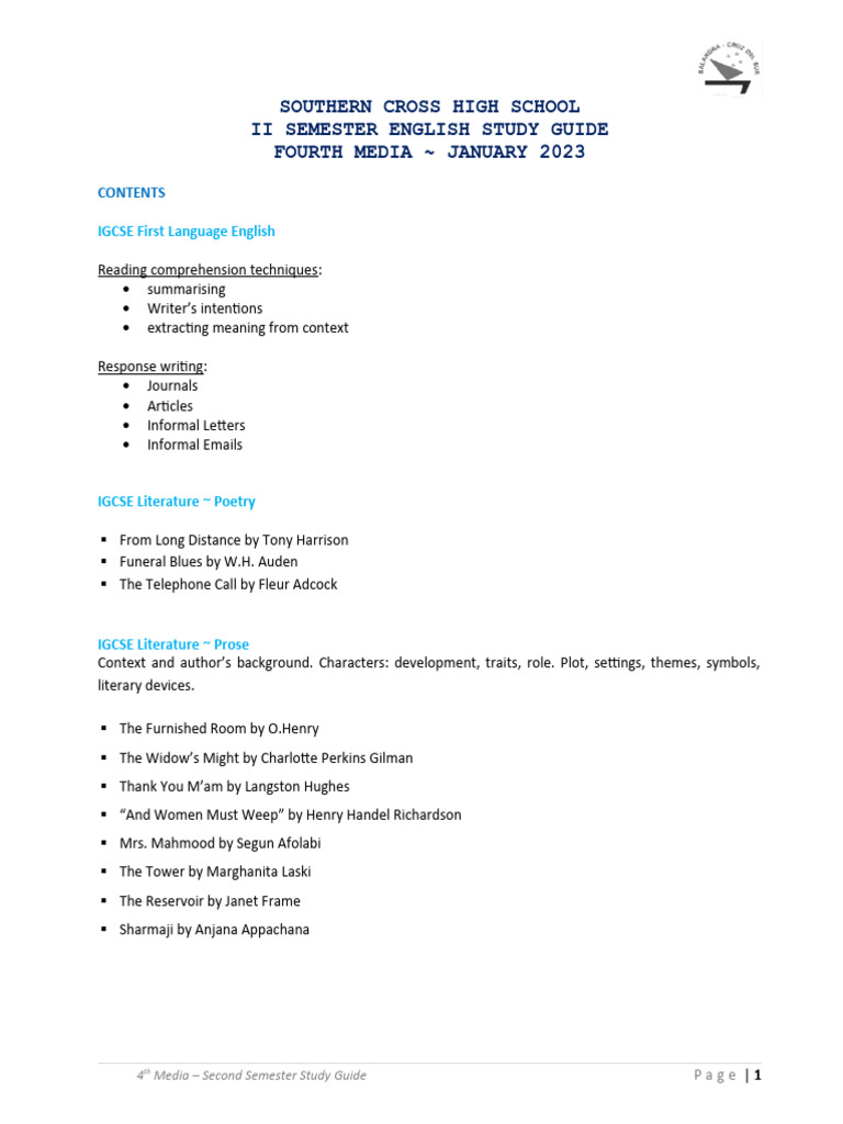 Study Guide - End of Second Semester - 4M 22-23 | PDF