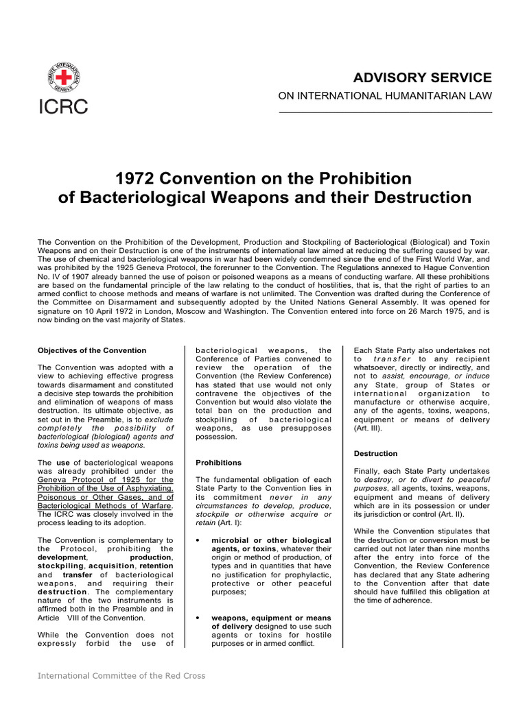 1972 Bacteriological Weapons PDF Biological Warfare Chemical Weapon