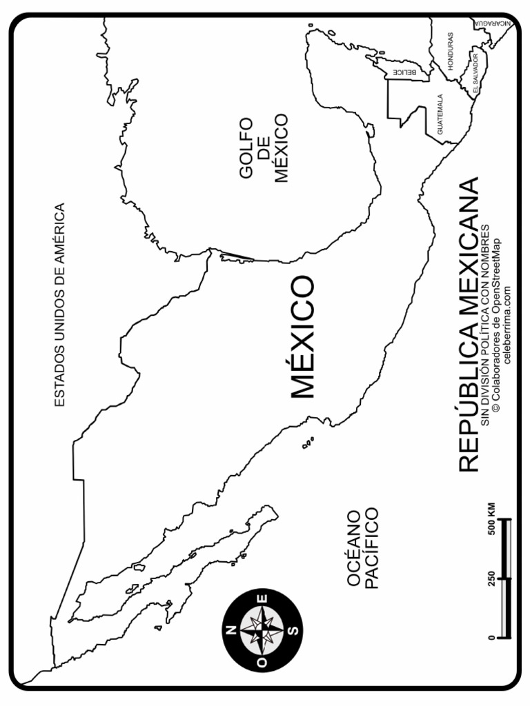 Mapa República Mexicana Sin División Política, Con Nombres | PDF