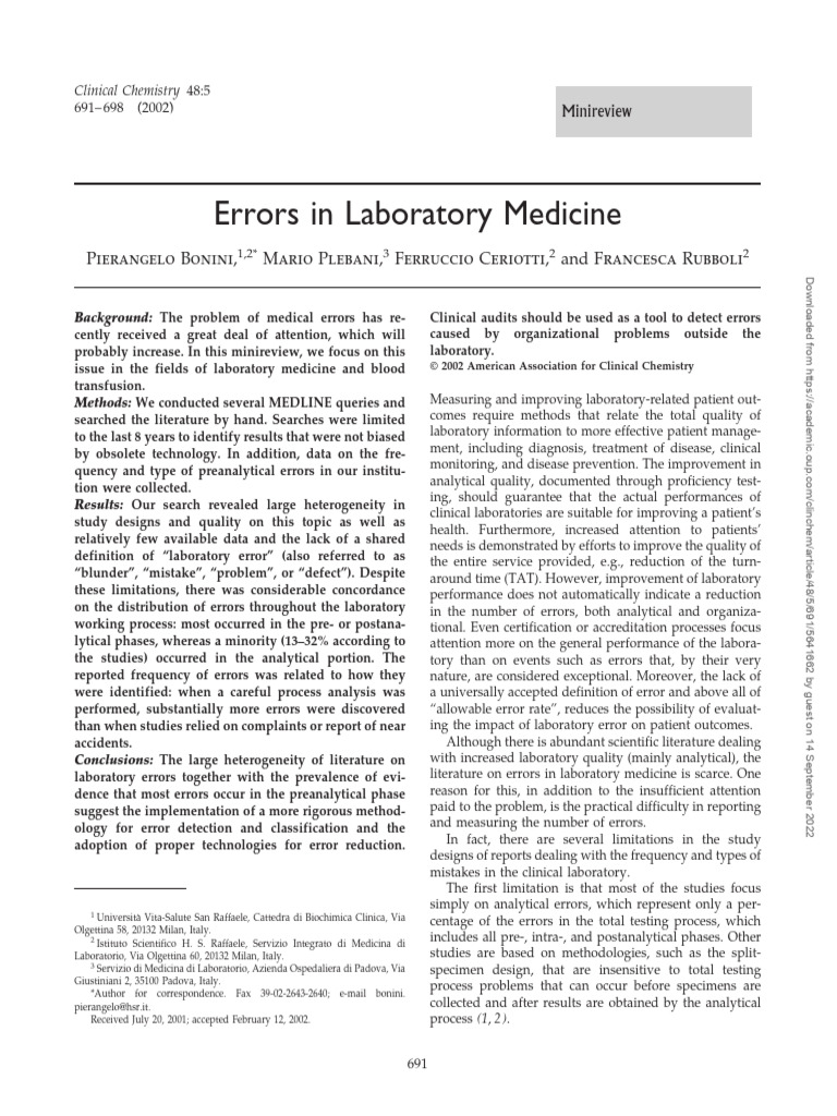 Laboratory Errors in Medical Testing | PDF