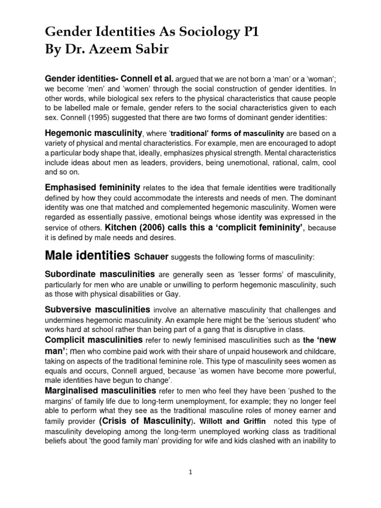 Gender Identities by Dr.azeem as Sociology P1 PDF
