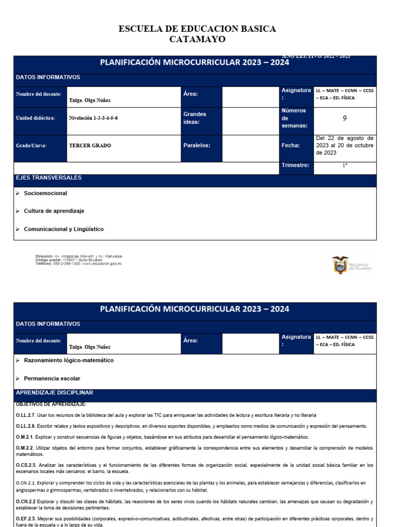 PLANIFICACIÓN DE 3ero SEMANAS 1,2,3,4,5,6,7,8,9 | PDF | Aprendizaje ...