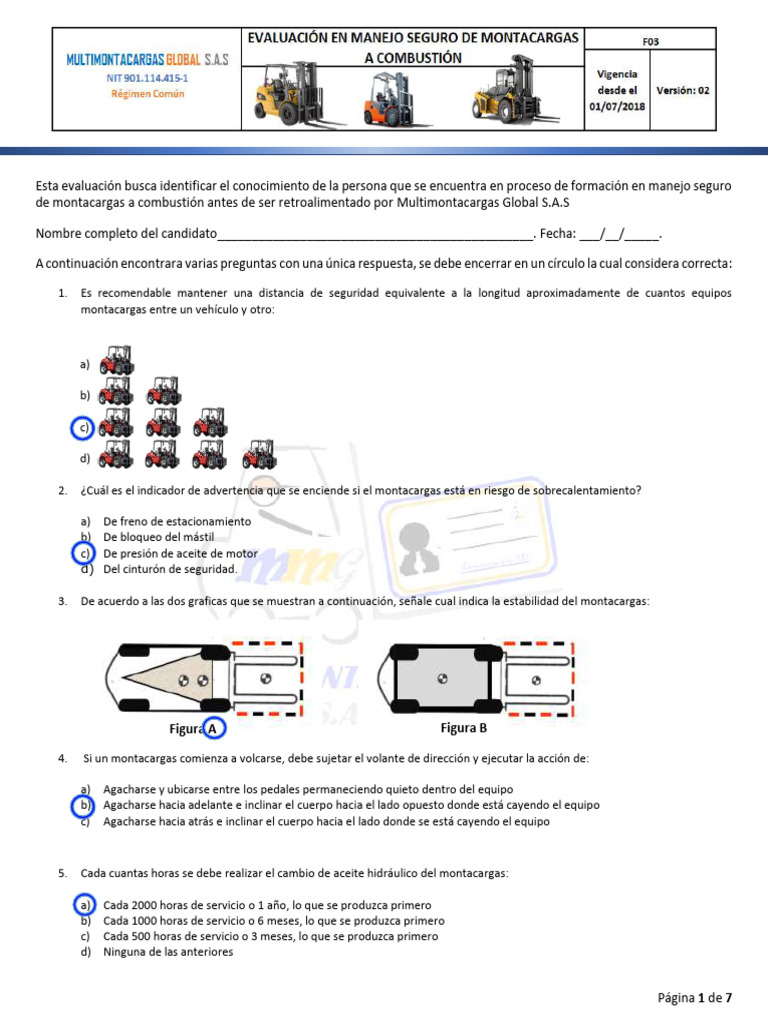 Examen Teórico de Montacargas | PDF | Máquina elevadora | Tecnología de