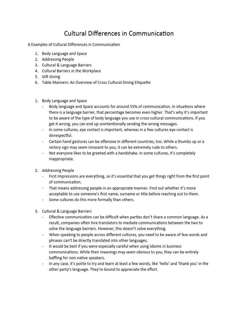 Cultural Differences In Communication Pdf