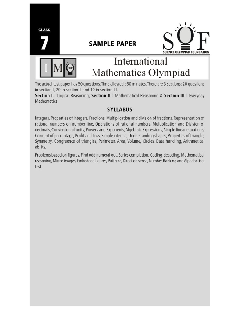 Sample Papers - Science Olympiad Foundation (SOF) | PDF ...