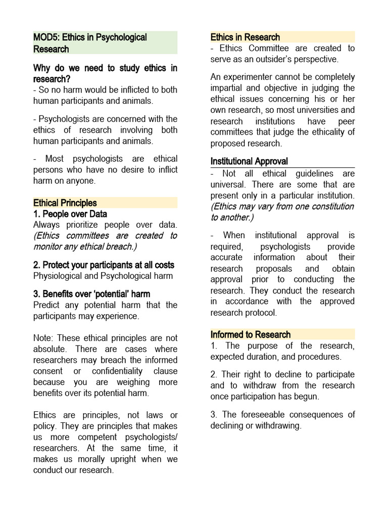 Ethical Guidelines in Psychological Research | PDF