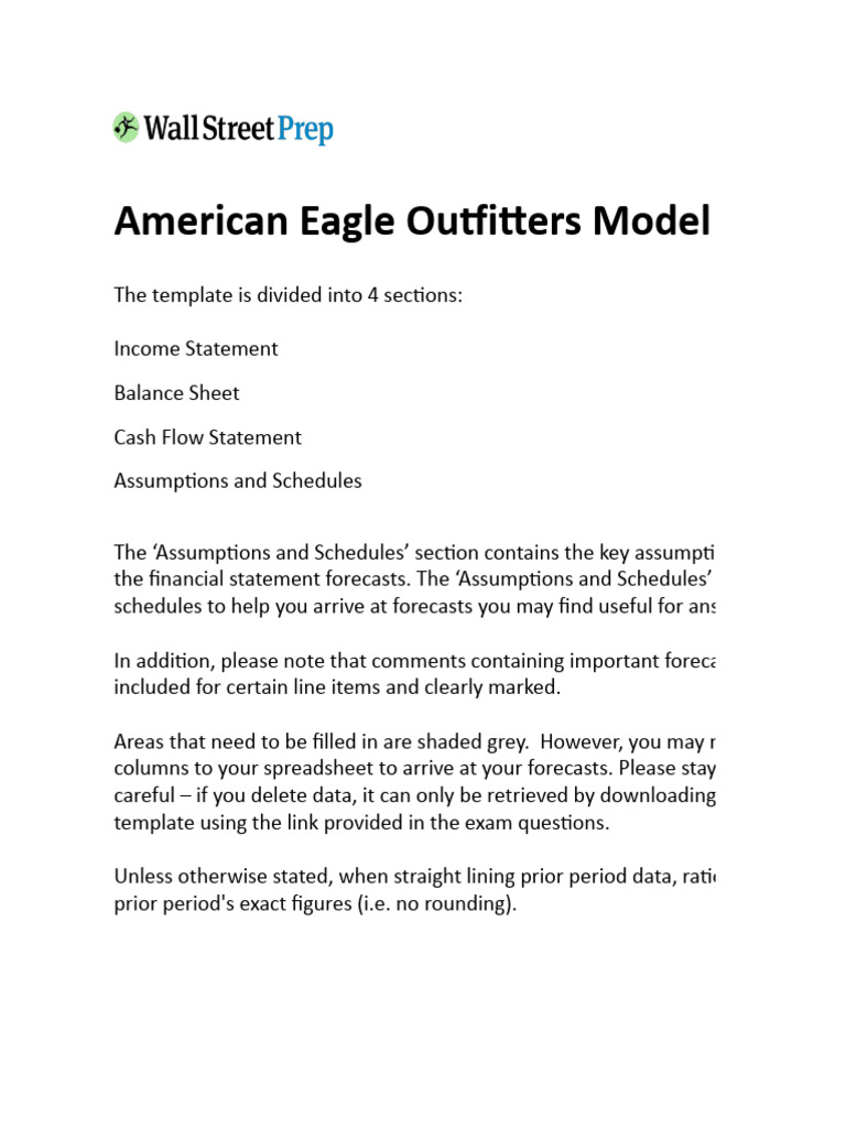 American Eagle Outfitters Template PDF Income Statement Cash Flow