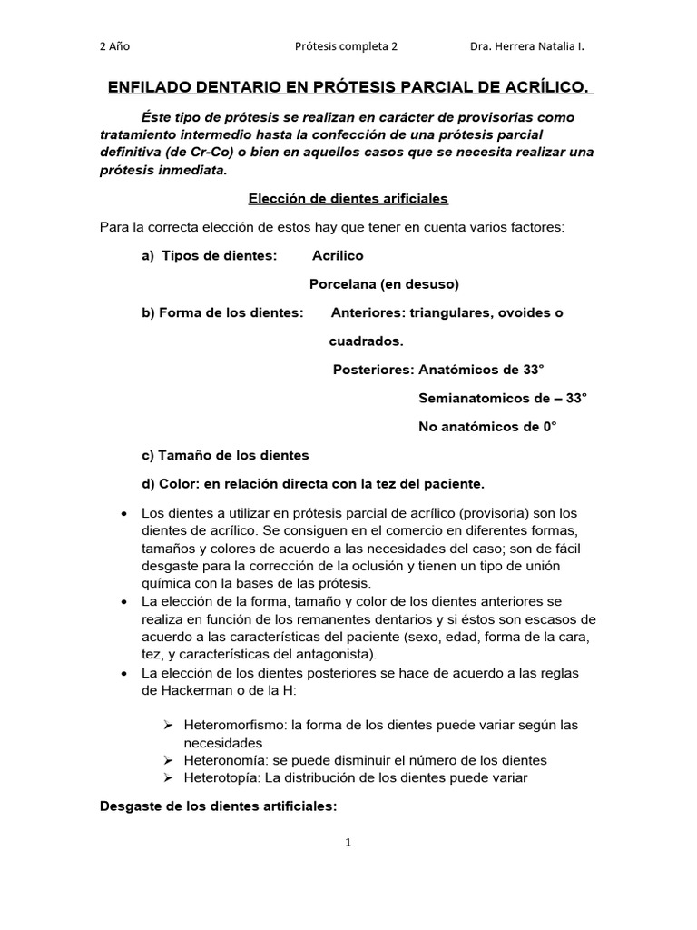 Enfilado Dentario en Prótesis Parcial de Acrílico. | PDF | Dentadura ...