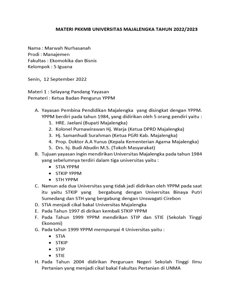 Materi PKKMB UNMA 2022/2023 | PDF