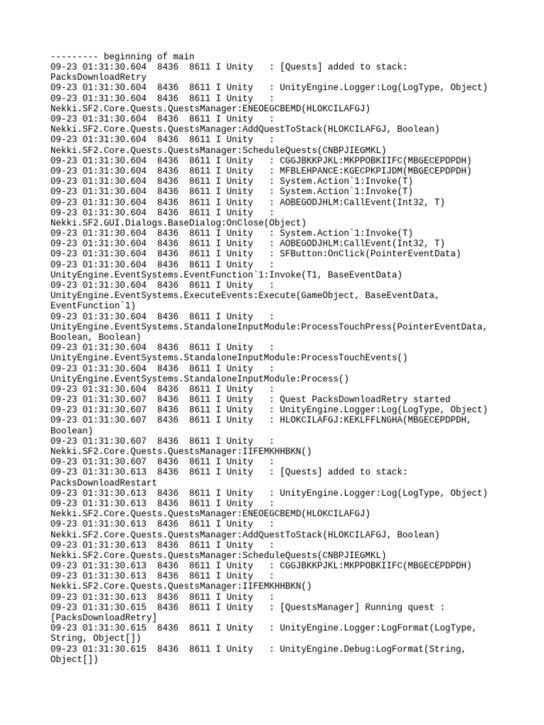 Unity QuestsManager Log Analysis | PDF | Logging | Software Engineering