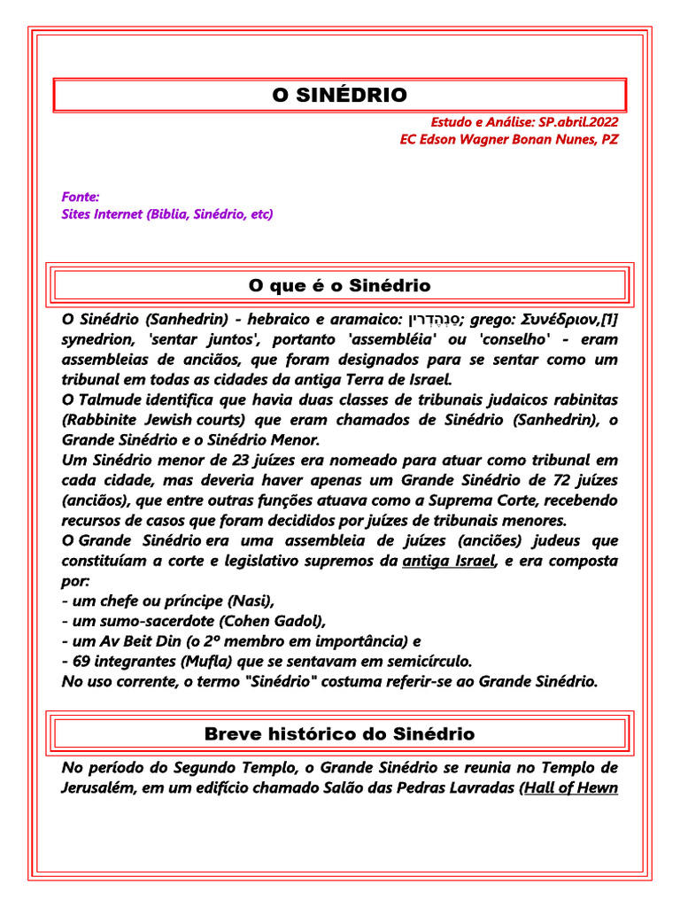 o Sinédrio | PDF | Ciencias sociales | Historia