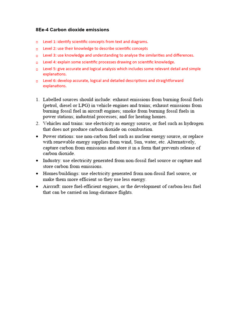 8ee CO2 Emissions Diagnostic Marking Task 2 Answer Sheet PDF