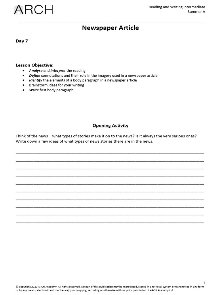 Day 6Week 2 Lesson 2 Intermediate WR Lesson 7 SNEWSPAPER PDF