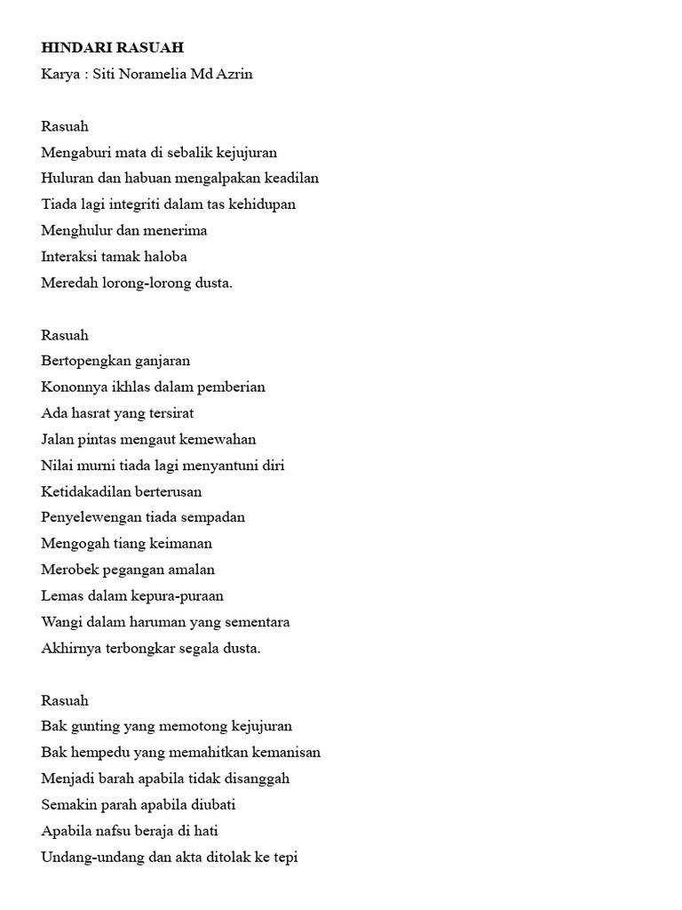 Sajak Hindari Rasuah | PDF