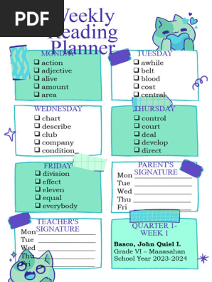 Weekly Reading Planner Q1-W1