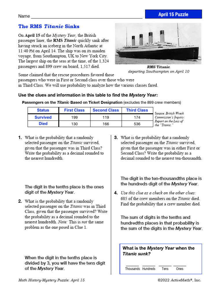 Conditional Probability - Titanic Mystery | PDF | Steamship | Ocean Liners