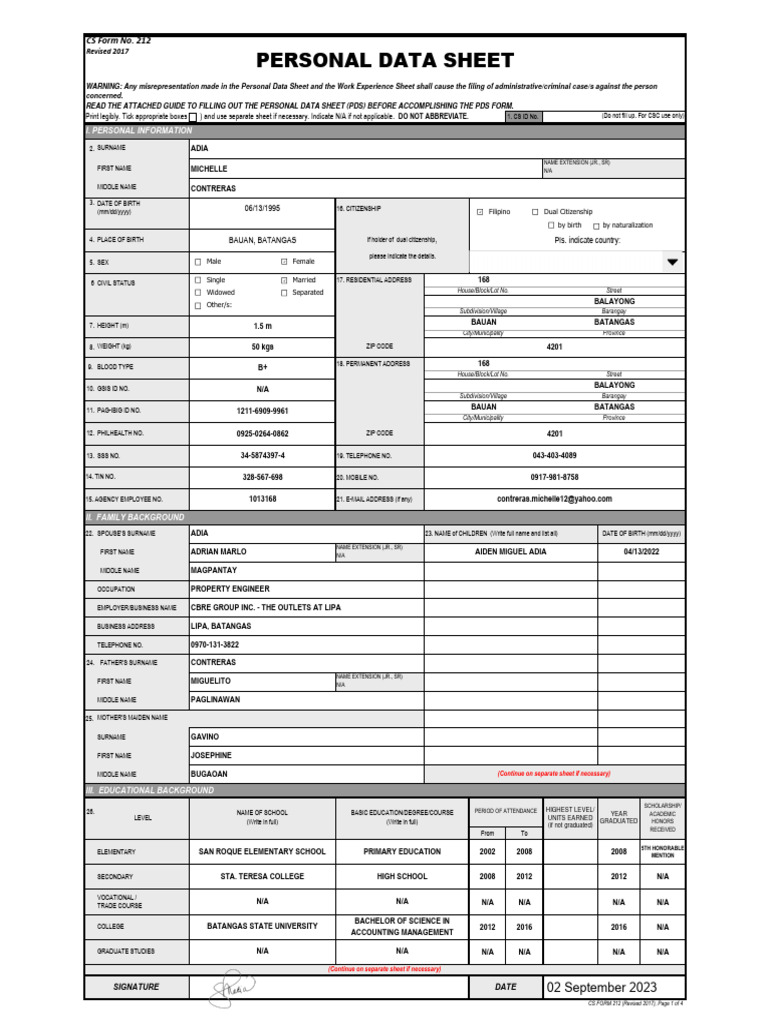 Cs Form No 212 Revised 2025