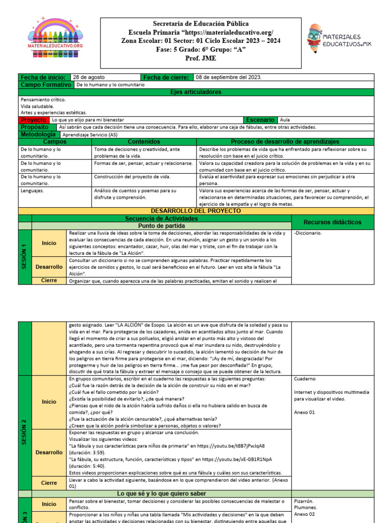 Planeacion6toGrado05Lo Que Yo Elijo para Mi Bienestar PDF