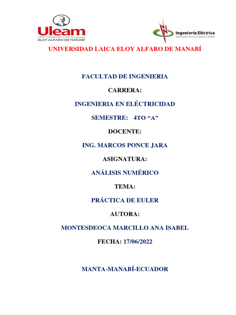 Pr ctica de matlab euler montesdeoca ana isabel pdf an lisis