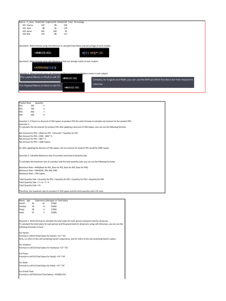 Excel questions pdf