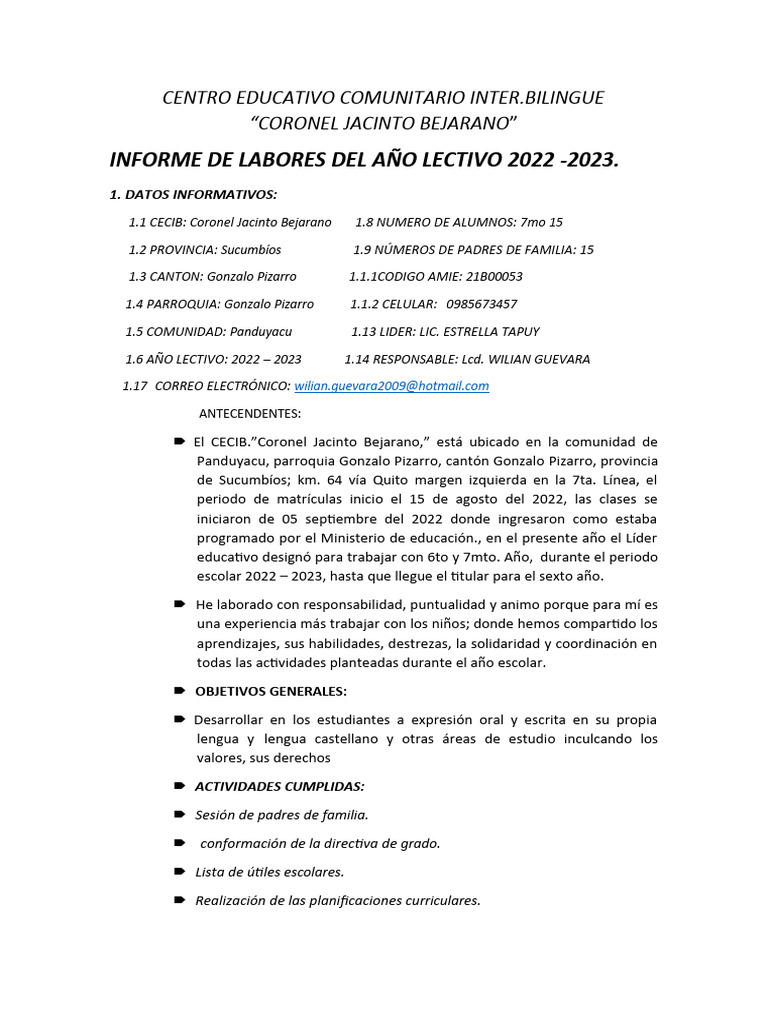 Informe de Labores 2023 Wilian PDF