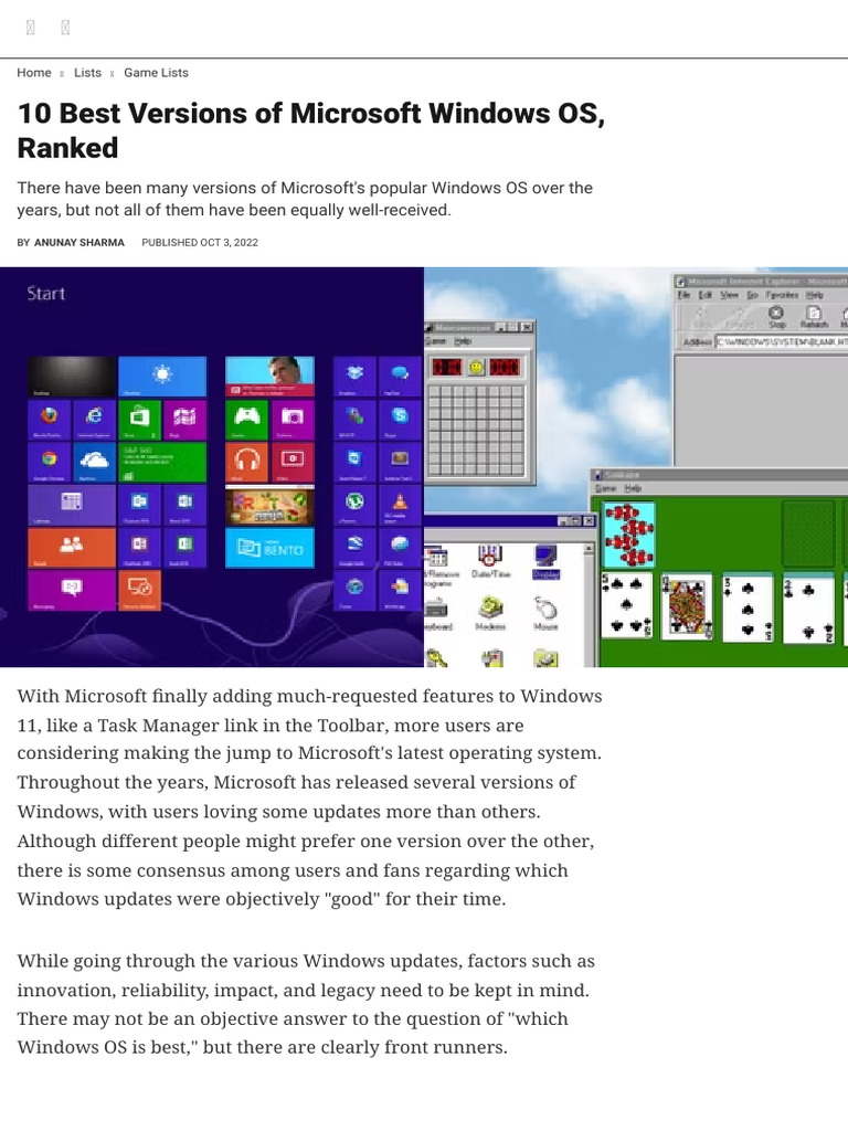 10 Best Versions of Microsoft Windows OS, Ranked | PDF