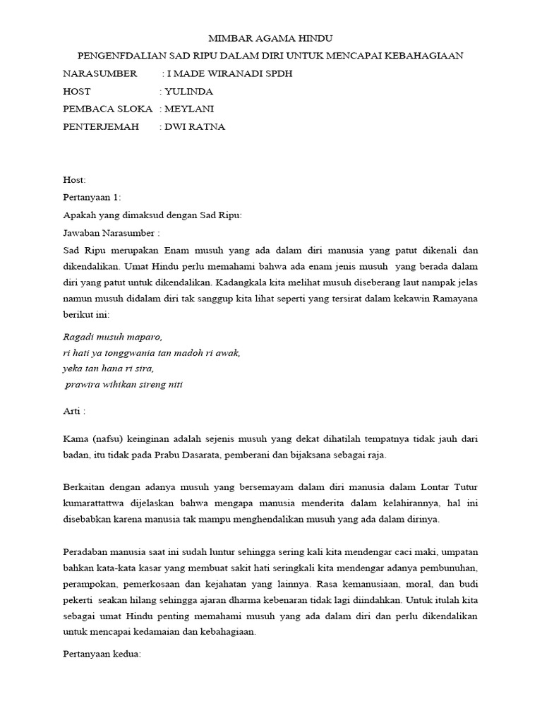 Mengendalikan Sad Ripu dalam Hindu | PDF