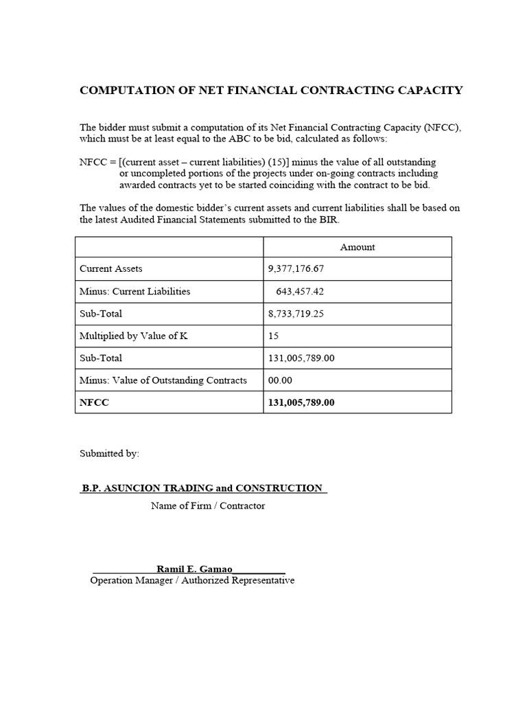 NFCC Calculation for Bidding Process | PDF