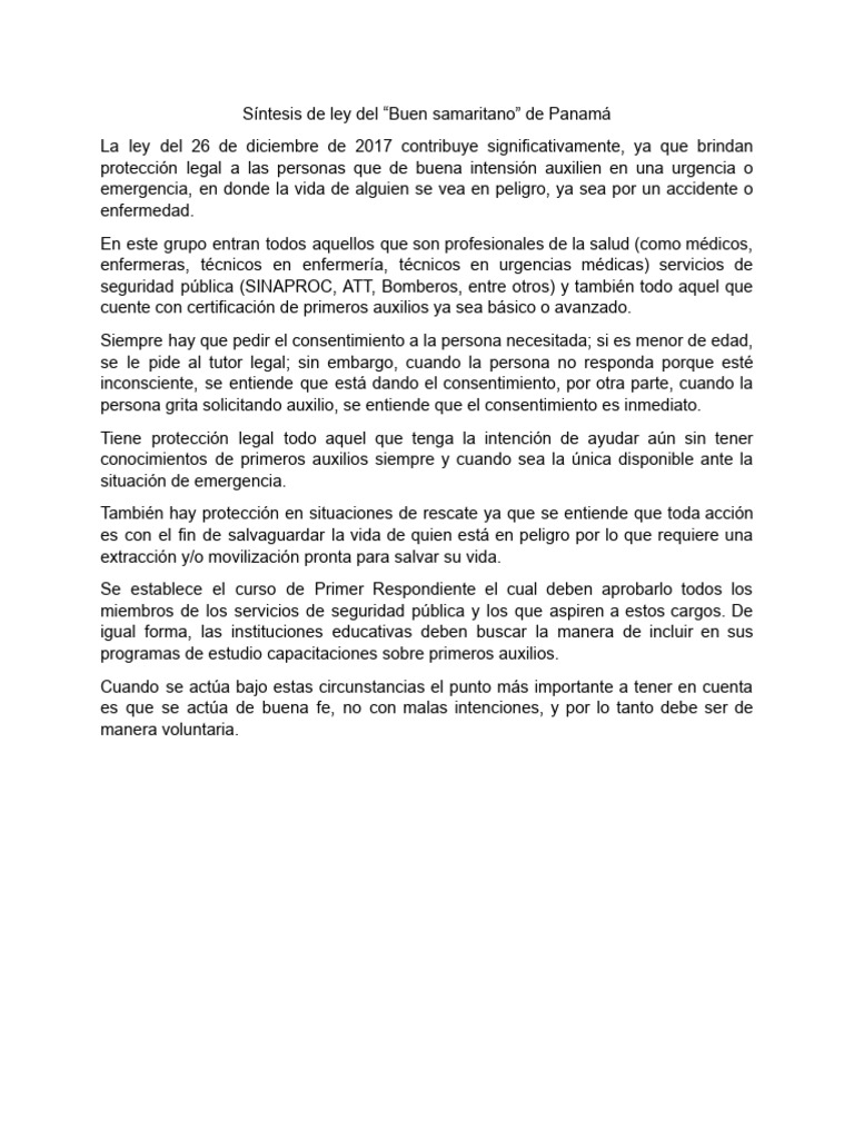 Síntesis de la Ley del Buen Samaritano en Panamá | PDF