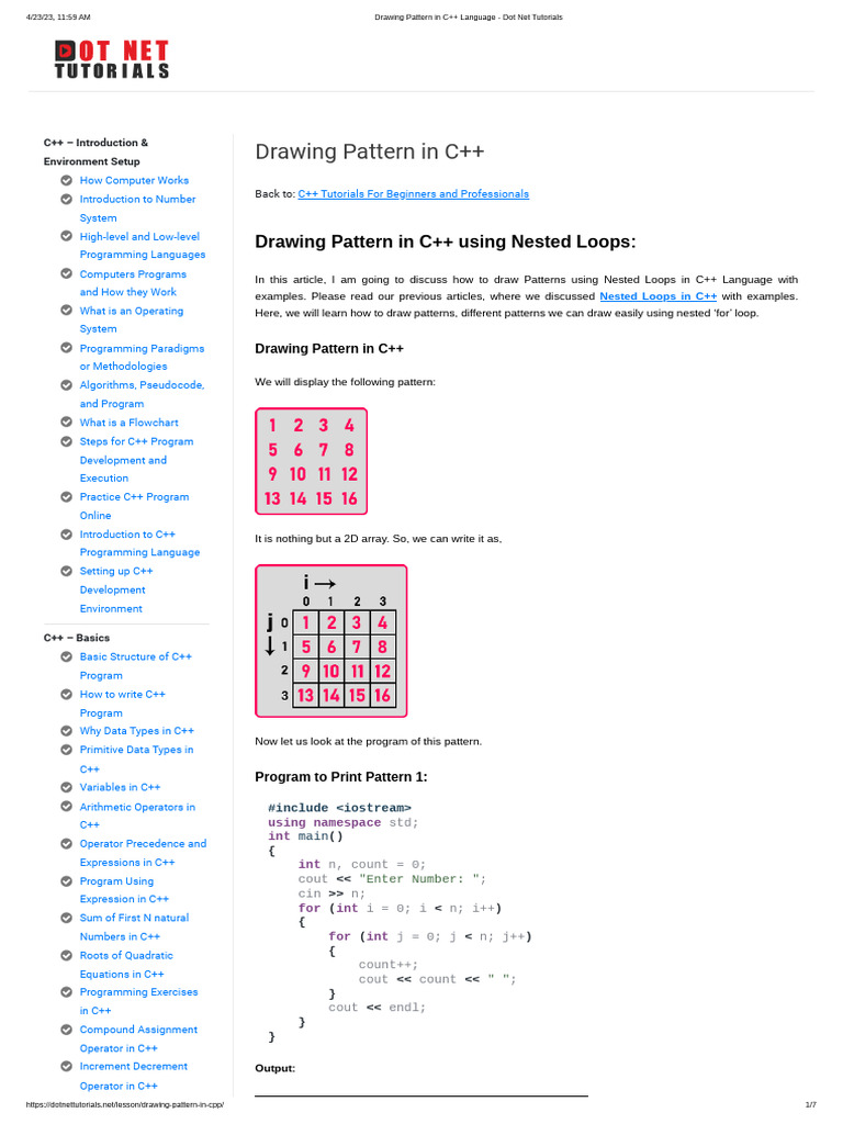 Drawing Pattern in C++ Language - Dot Net Tutorials | PDF