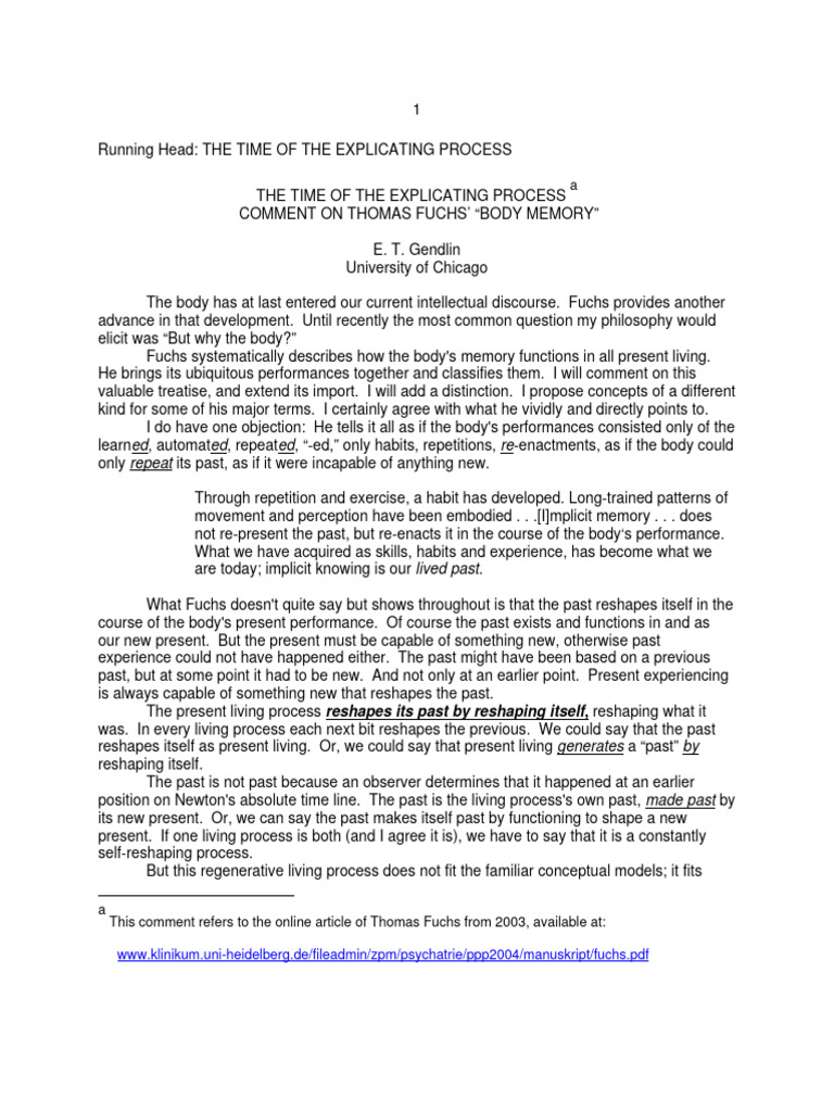 Gendlin 2012 - The Time of The Explicating Process | PDF | Experience ...
