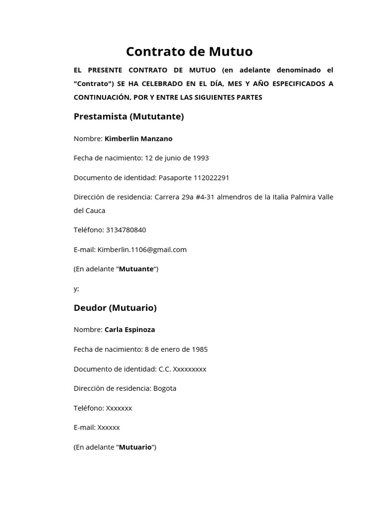 Contrato de Mutuo: Préstamo y Devolución | PDF | Derecho civil (sistema ...