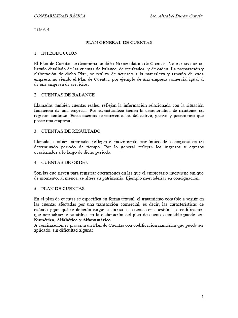 Plan de Cuentas en Contabilidad Básica | PDF | Contabilidad | Business