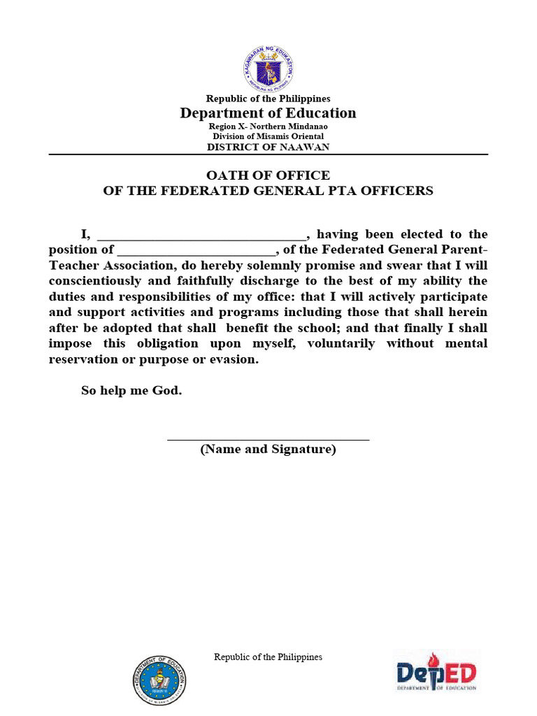 Induction of officers oath pdf