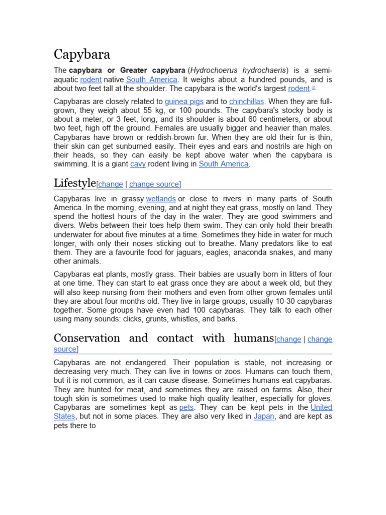 Capybara informacion ingles | PDF | Aquatic Mammals | Mammals
