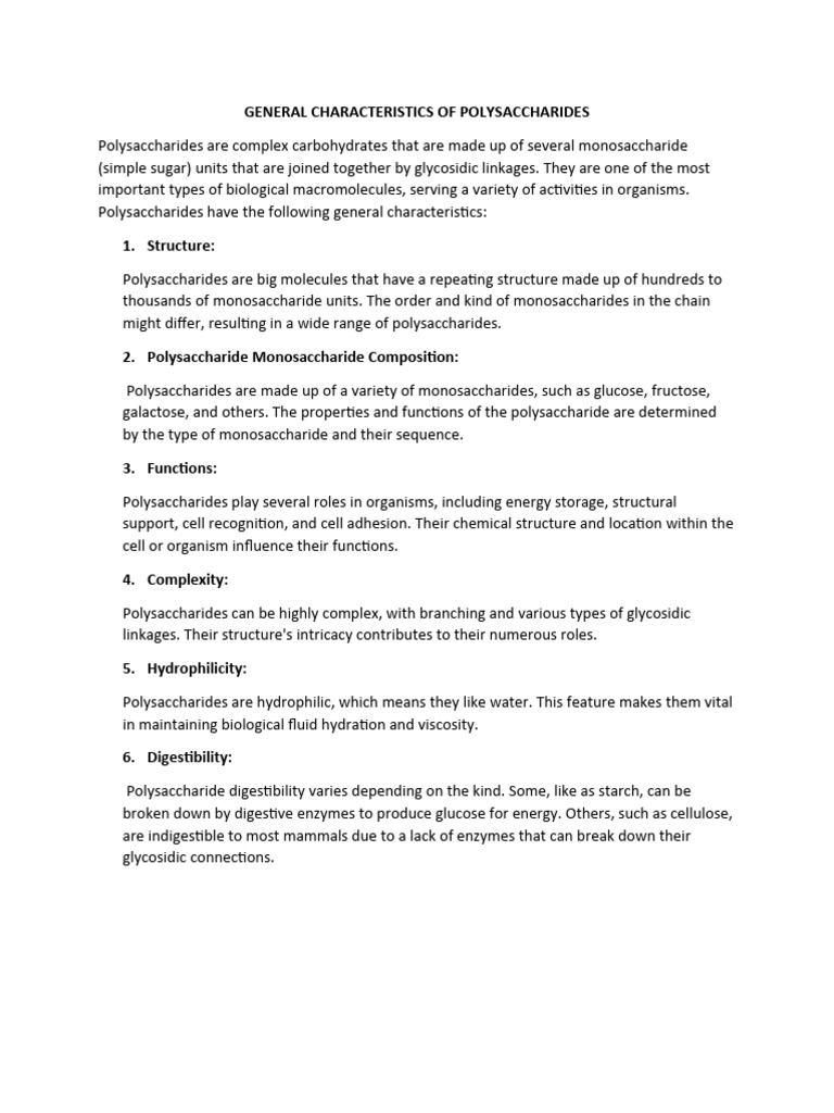General Characteristics Of Polysaccharides Pdf Polysaccharide