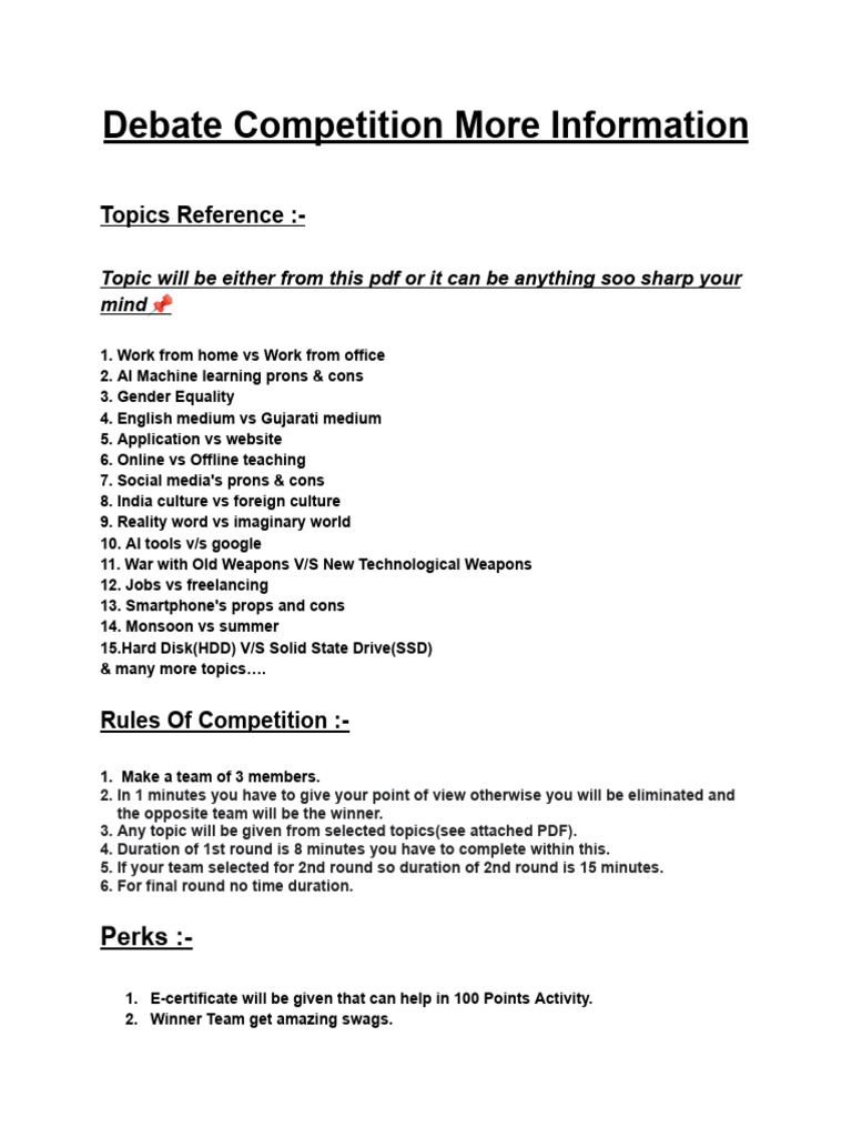 Debate Competition More Information PDF