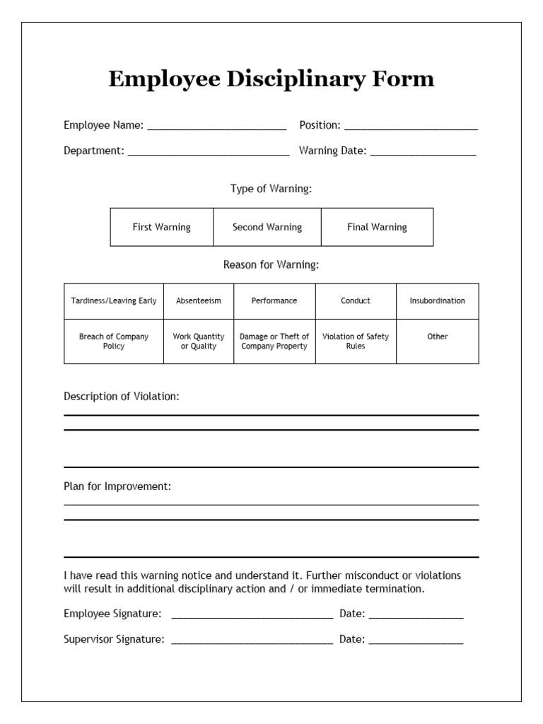 Employee Disciplinary Form PDF Employment Business