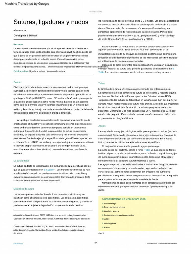 Sutures, Ligatures and Knots PDF Sutura Quirúrgica Cirugía