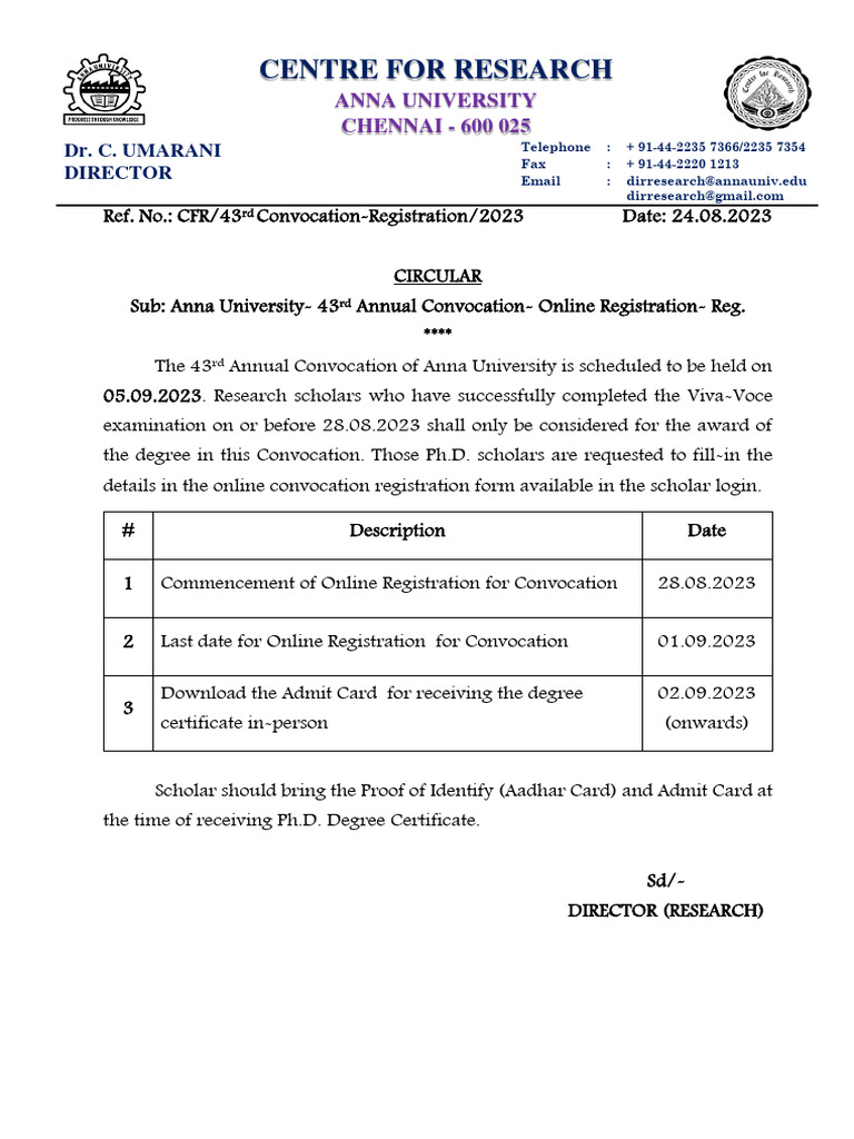 43 Convocation Online Registration | PDF