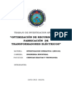 Optimización de Recursos en La Fabricación de Transformadores Eléctricos