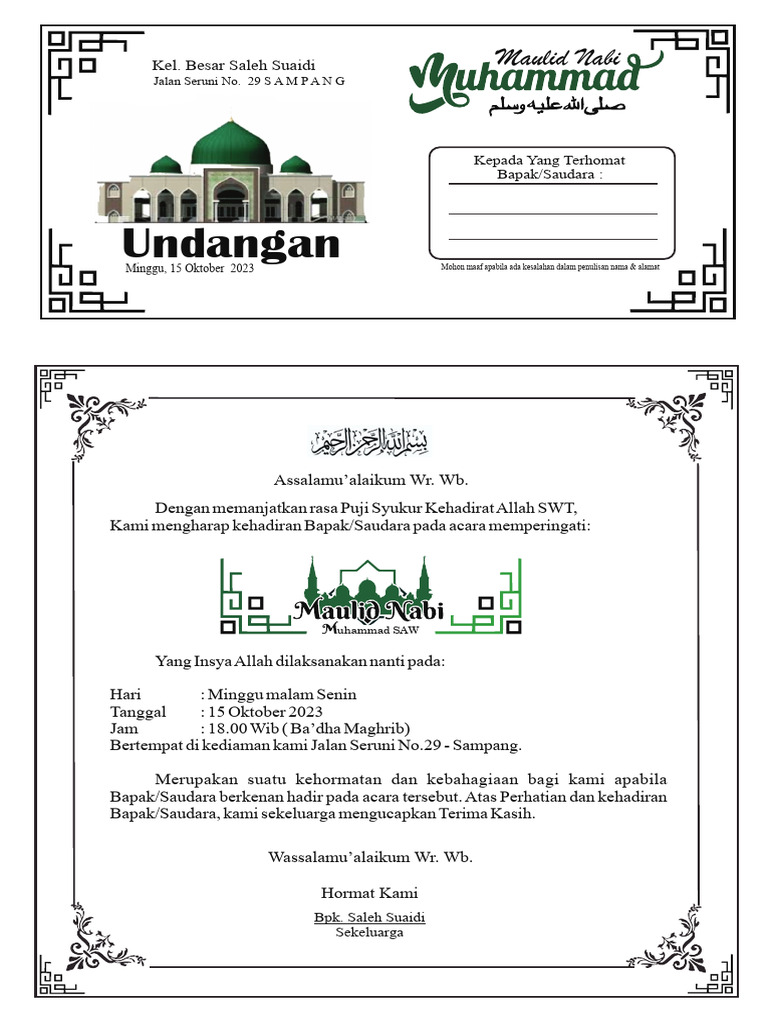 Undangan Maulid Nabi | PDF