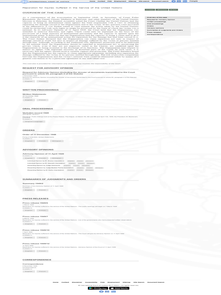 UN Reparation for Injuries Advisory Opinion | PDF | Government ...