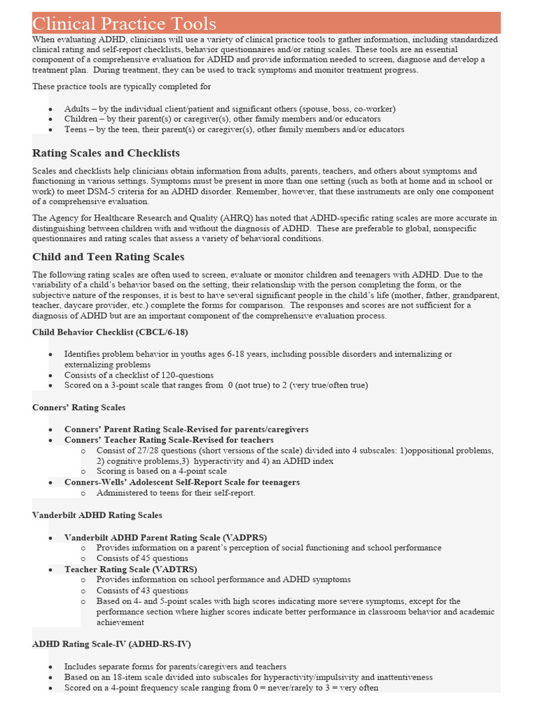 ADHD Evaluation Tools Overview | PDF