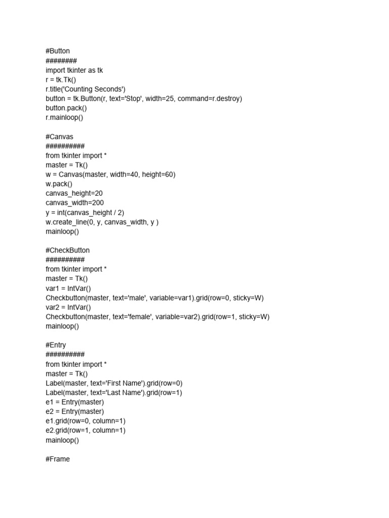 Python - GUI - Tkinter - Code | PDF