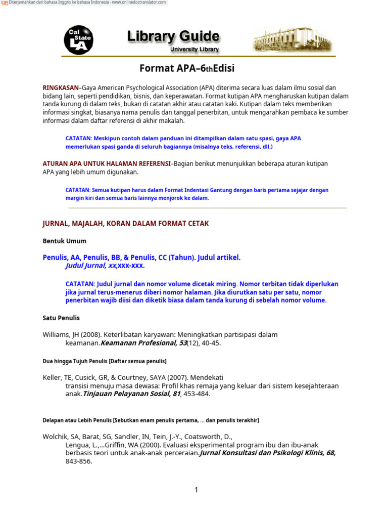 Panduan Singkat Format APA 6th | PDF