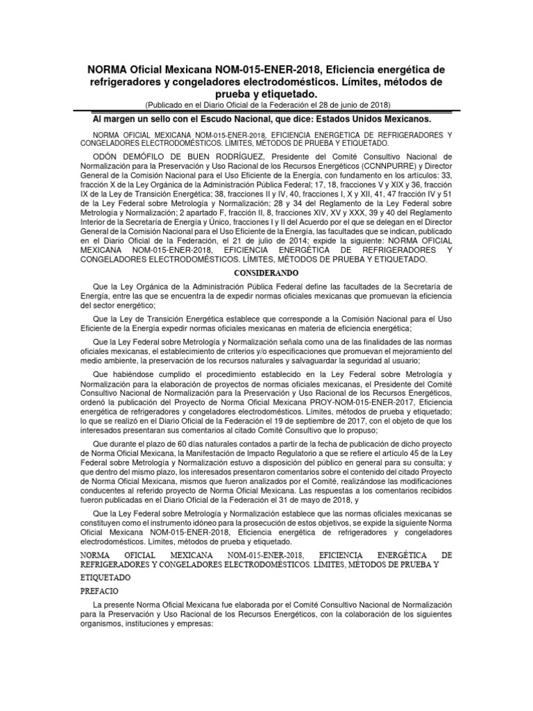 NOM 015 ENER 2018 NOMs - 20180720 20180628 | PDF | Refrigerador ...
